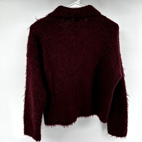 Madewell Brushed Polo Sweater Wool Fuzzy Eyelash Knit Oversized Collared Red XS - Picture 6 of 6
